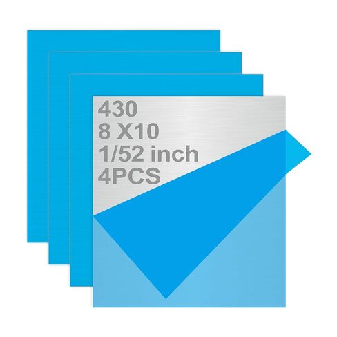 430 Stainless Steel Metal Sheets 8" x 10" x 1/52" Inch Metal Plates for Magnetic Mount Board Wall, Stainless Steel Shim Stock Plates for Crafting, Kitchen, Office(4PCS, Thickness 0.5mm) in Saudi Arabia