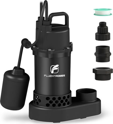 FLUENTPOWER Submersible Sump Pump 3/4HP 3500GPH, with Piggy-back Vertical Float Switch and 10' Cord, Portable Electric Cast Aluminum Sump/Sewage Pump for Basement Pool Garden Pond Basin, Black in Kuwait