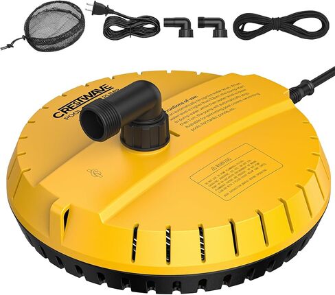 Crestwave Automatic Pool Cover Pump, 115V Submersible Water Pump for Pool Draining, 25FT Power Cord, 1-Year Warranty, Water Removal for Swimming Pool, Hot Tub, Fish Tanks, Pond, 2 Adapters, Yellow in Kuwait