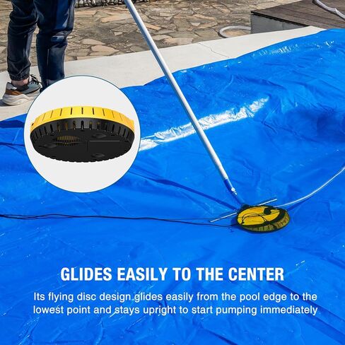 Crestwave Automatic Pool Cover Pump, 115V Submersible Water Pump for Pool Draining, 25FT Power Cord, 1-Year Warranty, Water Removal for Swimming Pool, Hot Tub, Fish Tanks, Pond, 2 Adapters, Yellow in Kuwait