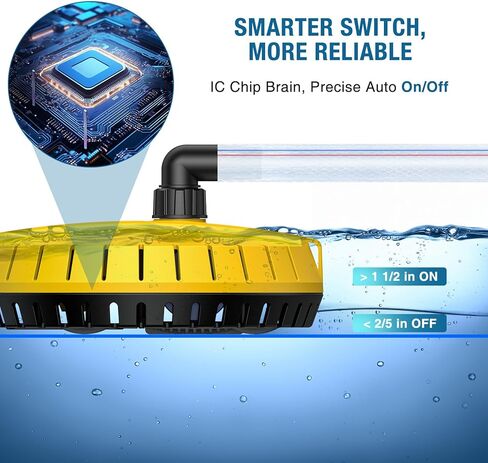 Crestwave Automatic Pool Cover Pump, 115V Submersible Water Pump for Pool Draining, 25FT Power Cord, 1-Year Warranty, Water Removal for Swimming Pool, Hot Tub, Fish Tanks, Pond, 2 Adapters, Yellow in Kuwait