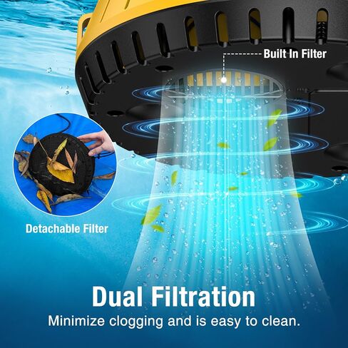 Crestwave Automatic Pool Cover Pump, 115V Submersible Water Pump for Pool Draining, 25FT Power Cord, 1-Year Warranty, Water Removal for Swimming Pool, Hot Tub, Fish Tanks, Pond, 2 Adapters, Yellow in Kuwait