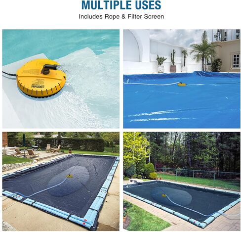 Crestwave Automatic Pool Cover Pump, 115V Submersible Water Pump for Pool Draining, 25FT Power Cord, 1-Year Warranty, Water Removal for Swimming Pool, Hot Tub, Fish Tanks, Pond, 2 Adapters, Yellow in Kuwait