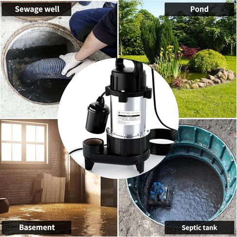 FOTING 1HP 5600 GPH 40FT مضخة مستنقع غاطسة مياه الصرف الصحي/مضخة النفايات السائلة - حديد الزهر عالي التحمل أوتوماتيكي/يدوي - مضخة الصرف الصحي 115 فولت لحوض الحوض/السكنية/الصرف الصحي/الطابق السفلي، 2 بوصة NPT، أسود in Kuwait