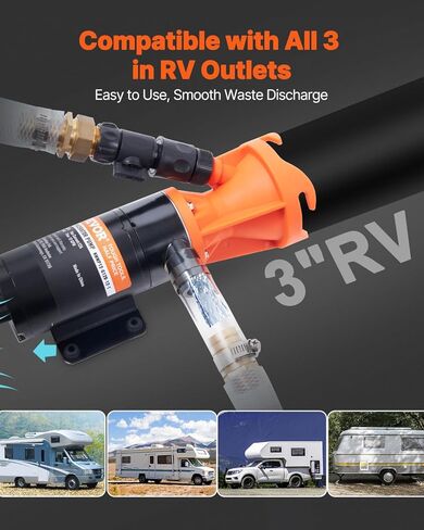 VEVOR 12V RV Macerator Pump, 12GPM, Portable RV Waste Pump, Quick Release Sewage Pumps with Garden Hose & Clamps, 7ft Power Cord, 10ft Lift, Automatic Manual Crushing Function, for Boat Camper Marine in Saudi Arabia