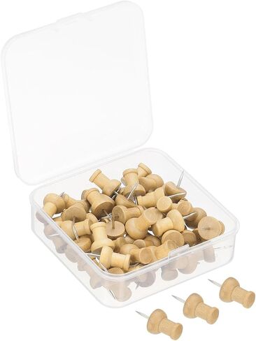 PATIKIL Wooden Push Pins, 50 Pack Thumb Tacks Decorative Wood Pushpin Clips for Map Picture Hanging Office Supplies, Brown in Saudi Arabia