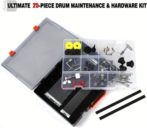 مجموعة ملحقات الطبلة مع حقيبة حمل - 71 قطعة من قطع غيار وأدوات الطبول البديلة لقارعي الطبول - تتضمن مفاتيح الطبلة، وقابض القبعة العالية، وسلك كمين، ولباد الصنج، ومسامير - حقيبة جاهزة للحفلة in Kuwait