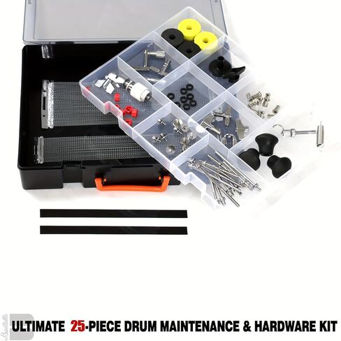 مجموعة ملحقات الطبلة مع حقيبة حمل - 71 قطعة من قطع غيار وأدوات الطبول البديلة لقارعي الطبول - تتضمن مفاتيح الطبلة، وقابض القبعة العالية، وسلك كمين، ولباد الصنج، ومسامير - حقيبة جاهزة للحفلة in Kuwait