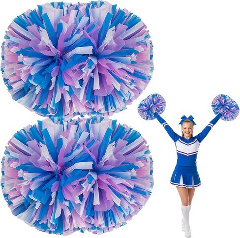 2 PCS Cheerleading Pom Poms with Baton Handle Cheerleader Pom Poms Cheer Pompoms for Adults Team Spirit Sports Party Cheering in Saudi Arabia