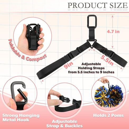 Pom Pom Holder Adjustable Cheer Bow Holder Backpack Strap for Cheerleaders, Bag Tag Cheerleading Accessories Essentials Tag Strap for Sports Cheer Team Teen Dance (Pom Poms Not Included) in Kuwait