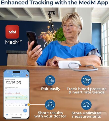 جهاز مراقبة ضغط الدم iProven بتقنية البلوتوث للاستخدام المنزلي - الذراع العلوي مع تكامل التطبيق، عملية سهلة الاستخدام بلمسة واحدة، وشاشة كبيرة للمراقبة المريحة. in Kuwait
