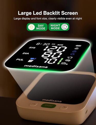 جهاز مراقبة ضغط الدم مع 2 × 199 مجموعة من الذاكرة، جهاز مراقبة ضغط الدم التلقائي للذراع العلوي من Medisana للاستخدام المنزلي، شاشة ملونة بإضاءة خلفية LED مقاس 4.5 بوصة، أساور كبيرة قابلة للتعديل، كاشف ارتفاع ضغط الدم المنزلي in Kuwait