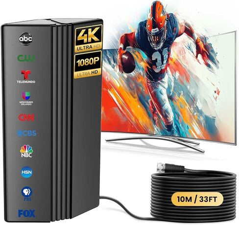 2025 TV Antenna Indoor/Outdoor 1800+ Miles - Digital HDTV Antenna with Signal Booster for Smart TVs, 4K 1080p & Local Channels, 33ft Coax Cable in Kuwait