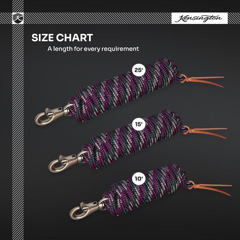 Kensington Clinician Equine Training Lead Rope – 10ft Heavy Duty Braided Horse Lead with Swivel Bull Snap | Color: Plum - Hunter - Pistachio - White w/Satin in Kuwait