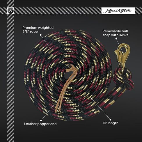 Kensington Clinician Equine Training Lead Rope – 10ft Heavy Duty Braided Horse Lead with Swivel Bull Snap | Color: Plum - Hunter - Pistachio - White w/Satin in Kuwait