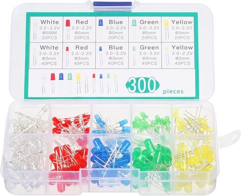2-Pin Diffused Light Emitting Diodes Set 300Pcs Electronic Components Kit for DIY Projects Home Electronics Prototyping Repairing Work in Kuwait