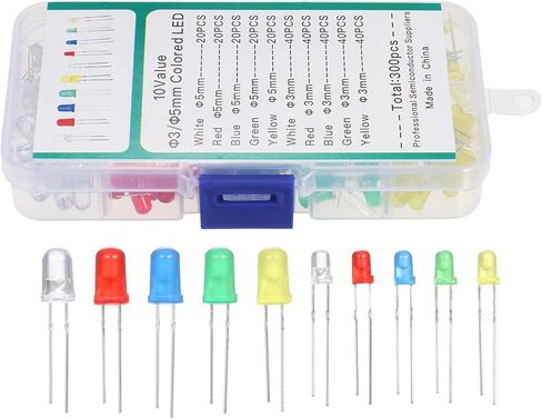 2-Pin Diffused Light Emitting Diodes Set 300Pcs Electronic Components Kit for DIY Projects Home Electronics Prototyping Repairing Work in Kuwait