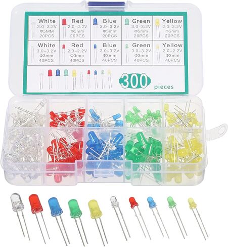 2-Pin Diffused Light Emitting Diodes Set 300Pcs Electronic Components Kit for DIY Projects Home Electronics Prototyping Repairing Work in Kuwait