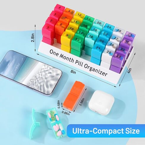 Monthly Pill Organizer 2 Times a Day, 30 Day Pill Box AM PM for Small Pill, 31 Day Vitamin & Medication Organizer with Removable Daily Compartments, DIY Number Labels, Portable Travel Pill Case in Saudi Arabia