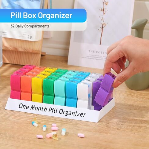 Monthly Pill Organizer 2 Times a Day, 30 Day Pill Box AM PM for Small Pill, 31 Day Vitamin & Medication Organizer with Removable Daily Compartments, DIY Number Labels, Portable Travel Pill Case in Saudi Arabia