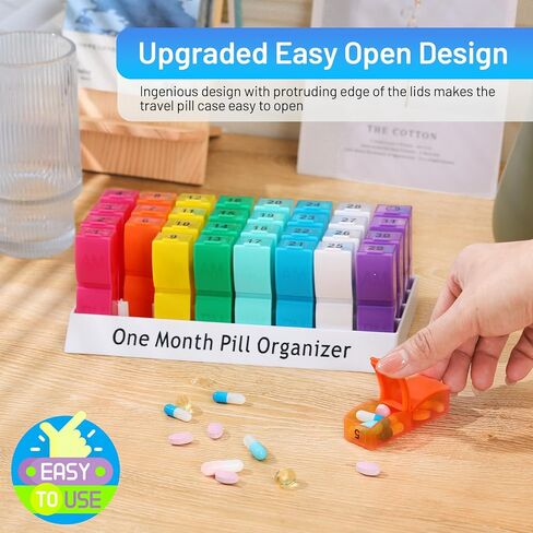 Monthly Pill Organizer 2 Times a Day, 30 Day Pill Box AM PM for Small Pill, 31 Day Vitamin & Medication Organizer with Removable Daily Compartments, DIY Number Labels, Portable Travel Pill Case in Saudi Arabia