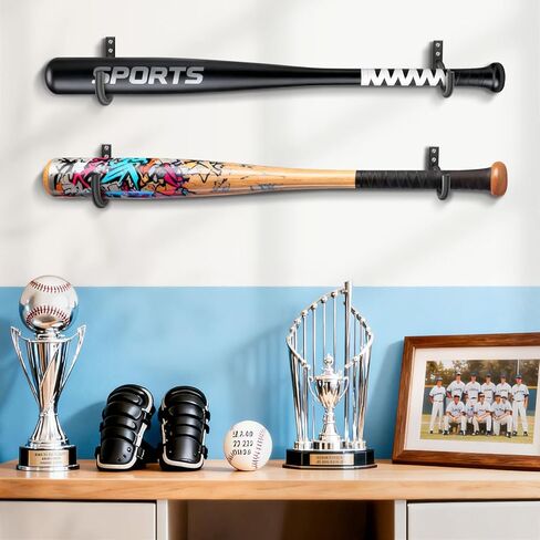 حامل مضرب بيسبول ثقيل على الحائط، حامل مضرب بيسبول أفقي معدني، تصميم مقاوم للصدأ للخفافيش الموقعة والمجموعات الموقعة، عرض تذكارات رياضية على الطراز الصناعي (معدن قوي) in Kuwait