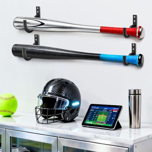 حامل مضرب بيسبول ثقيل على الحائط، حامل مضرب بيسبول أفقي معدني، تصميم مقاوم للصدأ للخفافيش الموقعة والمجموعات الموقعة، عرض تذكارات رياضية على الطراز الصناعي (معدن قوي) in Kuwait