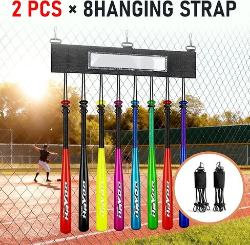 2Pcs Dugout Organizer, Baseball Softball Bat Holder Wall Mount with 3 Fence Hooks 8 Hanging Strap and Name Tag, Bat Rack Accessories for Dugout Fence Team Coach Players Gifts in Saudi Arabia
