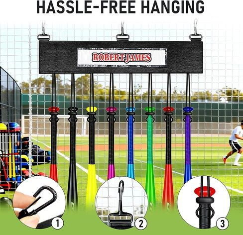 2Pcs Dugout Organizer, Baseball Softball Bat Holder Wall Mount with 3 Fence Hooks 8 Hanging Strap and Name Tag, Bat Rack Accessories for Dugout Fence Team Coach Players Gifts in Saudi Arabia