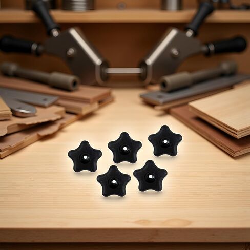 5 Pcs Black 5/16" 18 Female Thread 5 Star Knobs, Clamping Knobs for T Track Bolts, Jig Knobs Thumb Screw Threaded Knobs T Track Accessories for Feather Boards Woodworking Jigs and Fixtures Star Knobs in Saudi Arabia