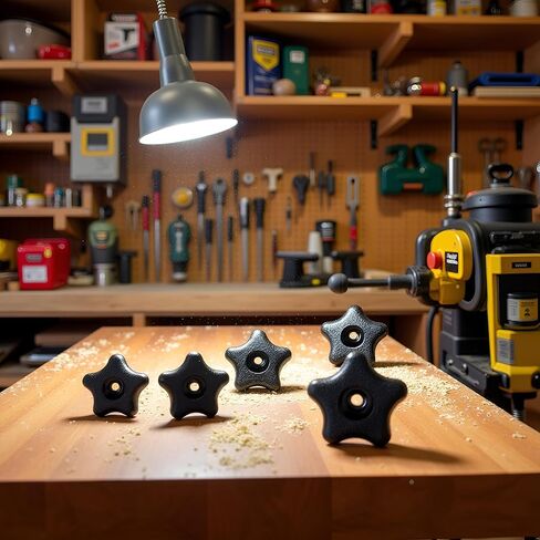 5 Pcs Black 5/16" 18 Female Thread 5 Star Knobs, Clamping Knobs for T Track Bolts, Jig Knobs Thumb Screw Threaded Knobs T Track Accessories for Feather Boards Woodworking Jigs and Fixtures Star Knobs in Saudi Arabia