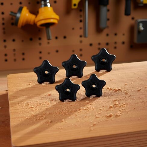 5 Pcs Black 5/16" 18 Female Thread 5 Star Knobs, Clamping Knobs for T Track Bolts, Jig Knobs Thumb Screw Threaded Knobs T Track Accessories for Feather Boards Woodworking Jigs and Fixtures Star Knobs in Saudi Arabia