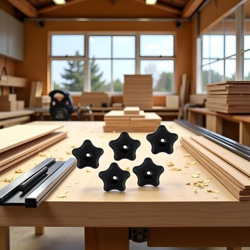5 Pcs Black 5/16" 18 Female Thread 5 Star Knobs, Clamping Knobs for T Track Bolts, Jig Knobs Thumb Screw Threaded Knobs T Track Accessories for Feather Boards Woodworking Jigs and Fixtures Star Knobs in Saudi Arabia