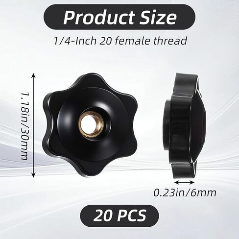 Larrel 20 Pack 1/4-20 Knobs, Black Star Threaded Knobs, Practical Compact Hexagon Head Clamping Knob Hand Knob Tightening Screw for Clamping, Jigs, T Track Applications in Saudi Arabia
