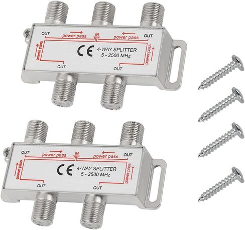 Coronir 4 Way Coaxial Cable Splitter 5-2500MHz لتلفزيون STB ، الهوائي و MOCA Network ، FLEST HOTENNA FLITITER لـ RG6 RG59 Coax Cable Satellite HDTV ، حزمة 1 in Kuwait
