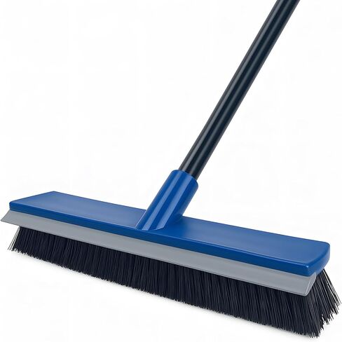 16 Inch 2-in-1 Squeegee Push Broom Outdoor Deck Brush 58" Long Handle for Patio Garage Warehouse Driveway Concrete Floor Cleaning Scrubbing(Blue) in Saudi Arabia