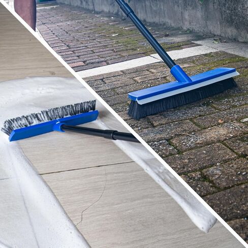 16 Inch 2-in-1 Squeegee Push Broom Outdoor Deck Brush 58" Long Handle for Patio Garage Warehouse Driveway Concrete Floor Cleaning Scrubbing(Blue) in Saudi Arabia