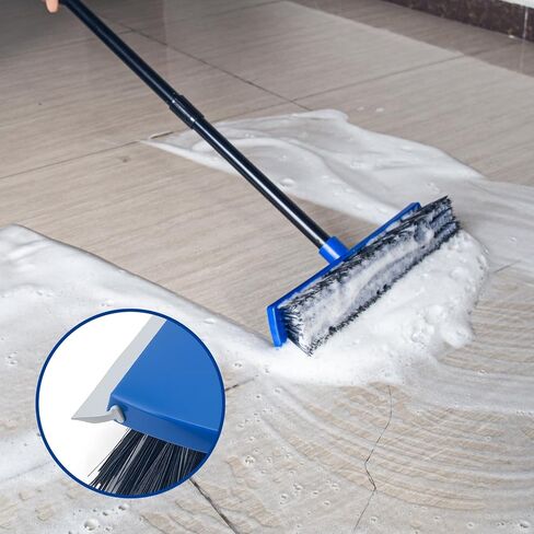 16 Inch 2-in-1 Squeegee Push Broom Outdoor Deck Brush 58" Long Handle for Patio Garage Warehouse Driveway Concrete Floor Cleaning Scrubbing(Blue) in Saudi Arabia