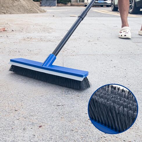 16 Inch 2-in-1 Squeegee Push Broom Outdoor Deck Brush 58" Long Handle for Patio Garage Warehouse Driveway Concrete Floor Cleaning Scrubbing(Blue) in Saudi Arabia
