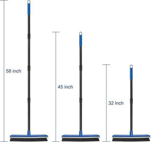 16 Inch 2-in-1 Squeegee Push Broom Outdoor Deck Brush 58" Long Handle for Patio Garage Warehouse Driveway Concrete Floor Cleaning Scrubbing(Blue) in Saudi Arabia