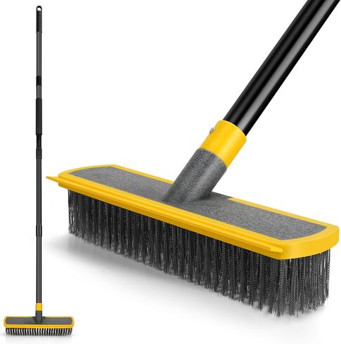 Heavy Duty Broom Wire Floor Scrub Brush with Long Handle, 2 in 1 Scrape and Stainless Steel Bristle Brooms Scrubber for Deck Concrete Patio Outdoor Moss Removal in Saudi Arabia