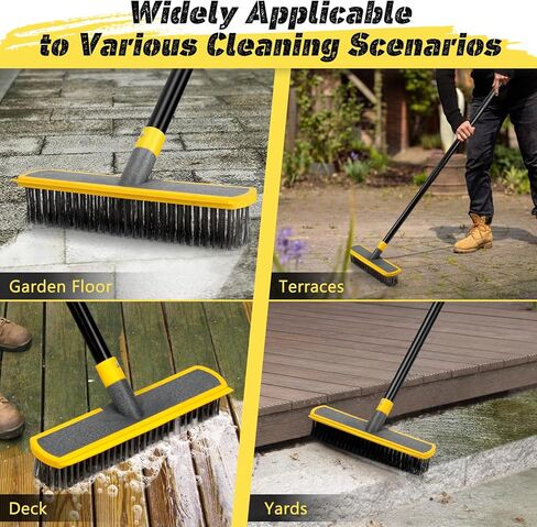 Heavy Duty Broom Wire Floor Scrub Brush with Long Handle, 2 in 1 Scrape and Stainless Steel Bristle Brooms Scrubber for Deck Concrete Patio Outdoor Moss Removal in Saudi Arabia