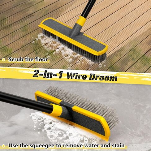 Heavy Duty Broom Wire Floor Scrub Brush with Long Handle, 2 in 1 Scrape and Stainless Steel Bristle Brooms Scrubber for Deck Concrete Patio Outdoor Moss Removal in Saudi Arabia