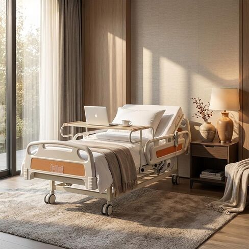 Premium 5 Function Full Electric Hospital Beds for Home Use,75° Backrest,35° Leg Elevation,45° Turning for Pressure Relief,Safety Rails,Remote,Lockable Silent Wheels,330lbs Capacity in Saudi Arabia