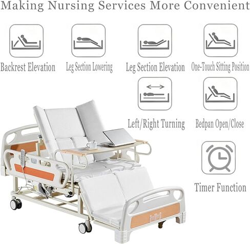 Premium 5 Function Full Electric Hospital Beds for Home Use,75° Backrest,35° Leg Elevation,45° Turning for Pressure Relief,Safety Rails,Remote,Lockable Silent Wheels,330lbs Capacity in Saudi Arabia