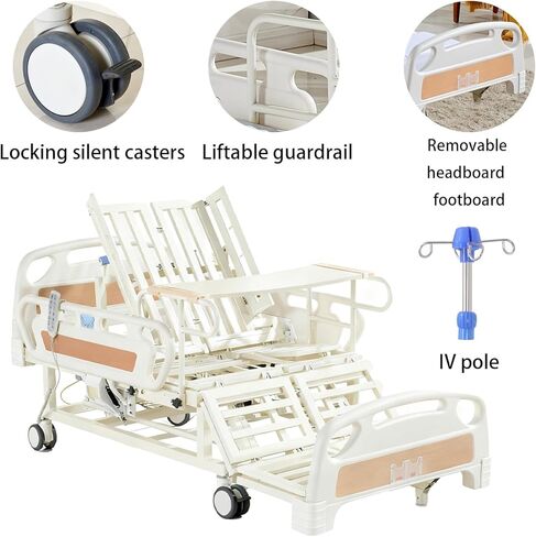 Premium 5 Function Full Electric Hospital Beds for Home Use,75° Backrest,35° Leg Elevation,45° Turning for Pressure Relief,Safety Rails,Remote,Lockable Silent Wheels,330lbs Capacity in Saudi Arabia