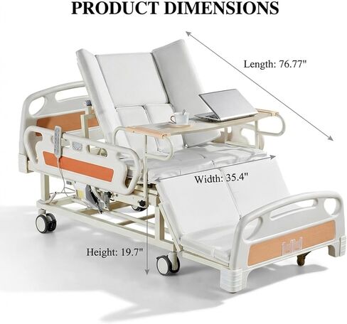 Premium 5 Function Full Electric Hospital Beds for Home Use,75° Backrest,35° Leg Elevation,45° Turning for Pressure Relief,Safety Rails,Remote,Lockable Silent Wheels,330lbs Capacity in Saudi Arabia