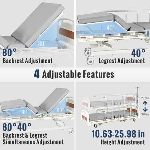 𝟐𝟎𝟐𝟔 𝐏𝐫𝐞𝐦𝐢𝐮𝐦 4 Function Full Electric Hospital Bed, ICU Medical Bed with Waterproof Foam Mattress, Adjustable IV Pole, Dining Bord, 550LBS Capacity Hospital Beds for Home Use in Saudi Arabia