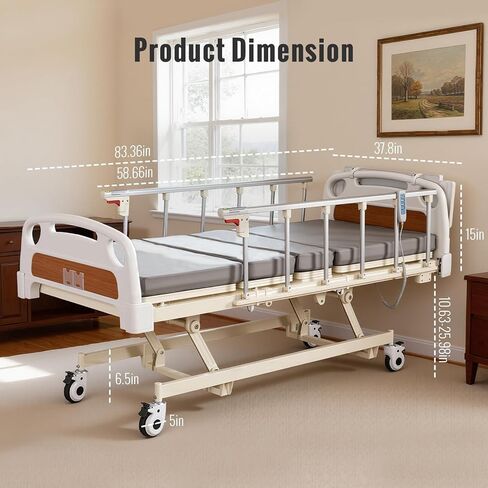 𝟐𝟎𝟐𝟔 𝐏𝐫𝐞𝐦𝐢𝐮𝐦 4 Function Full Electric Hospital Bed, ICU Medical Bed with Waterproof Foam Mattress, Adjustable IV Pole, Dining Bord, 550LBS Capacity Hospital Beds for Home Use in Saudi Arabia