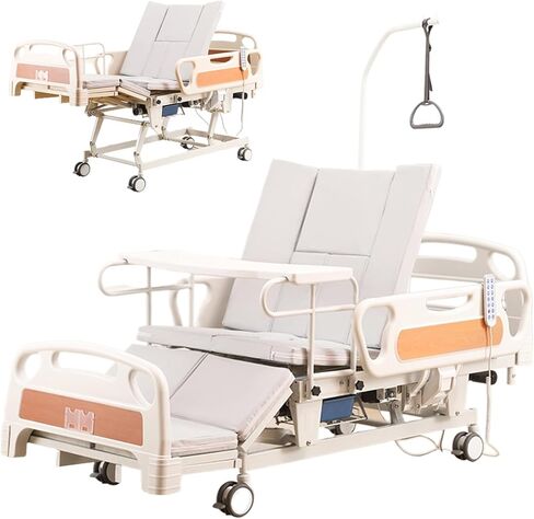 10-Function Full Electric Hospital Bed for Home Use with Lateral Tilting, 18"–29" Height Range Hospital Bed with Mattress, Side Rails, Bedpan, Locking Casters, IV Pole & Dining Table, 550lbs Capacity in Saudi Arabia